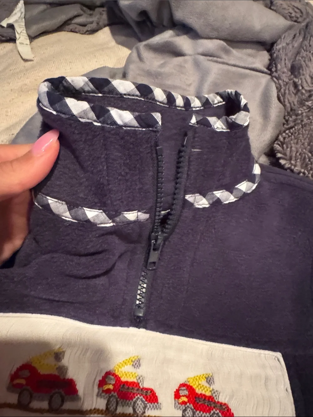 Kids Navy Pullover Sweater with Red Car Embroidery